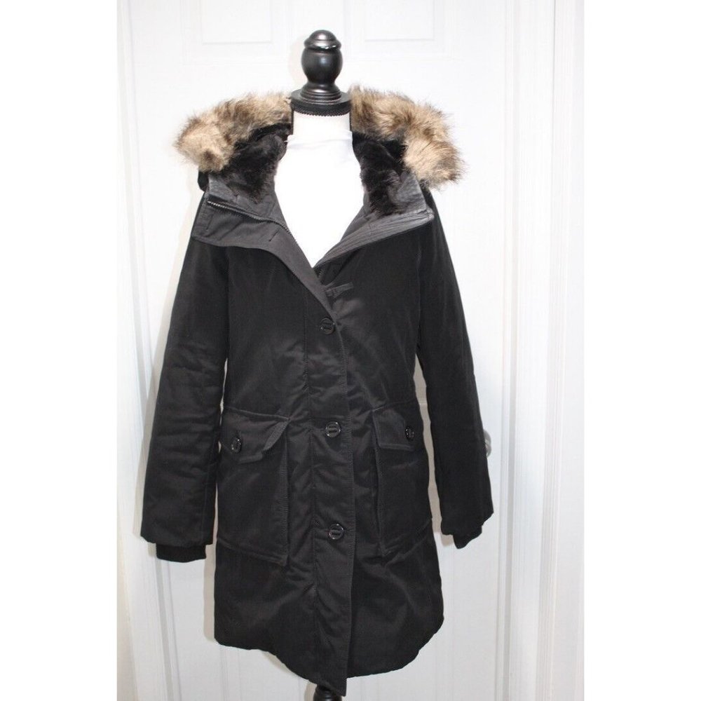 COPY - UNIQLO Puffer Parka Down Black Coat Long Jacket Hooded Faux Fur Hybrid XS